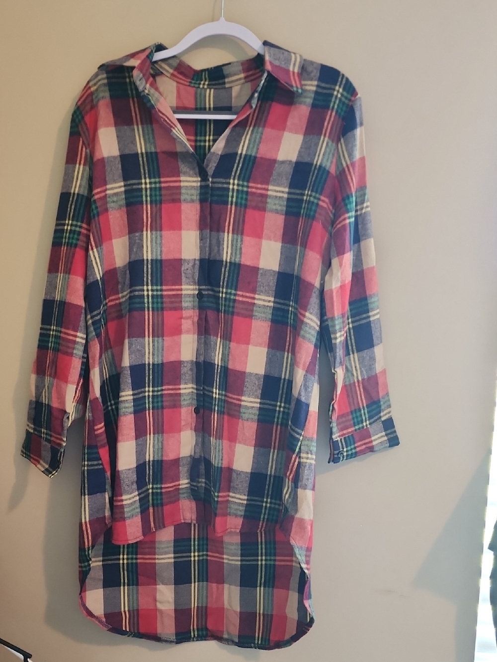 Plaid Button-Front Tunic Shirt in Red, Navy & White